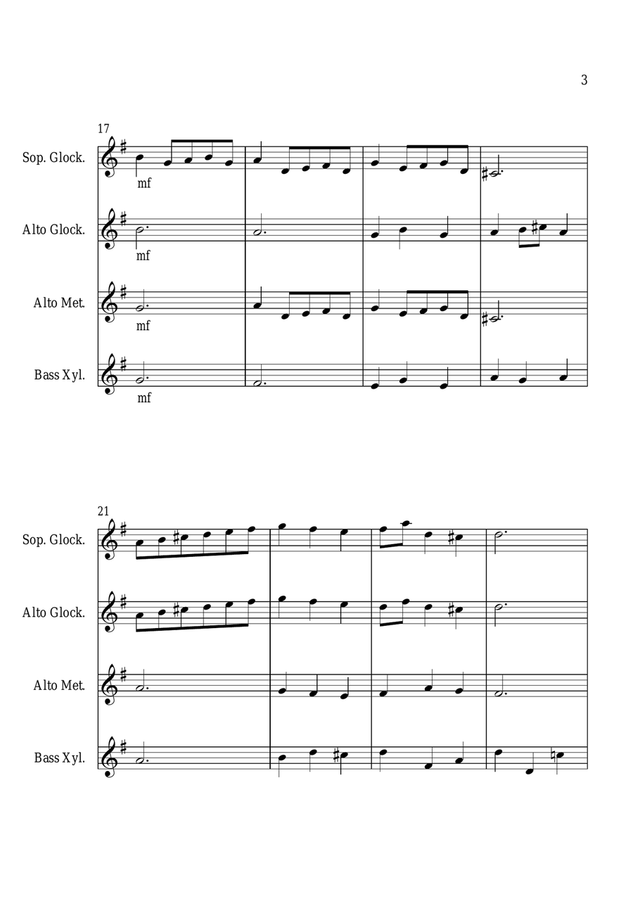 Minuet In G - For Orff Ensemble Percussion Ensemble scores gallery preview page 3