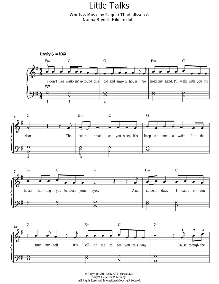 Little Talks Little Talks Easy Piano scores gallery preview page 1
