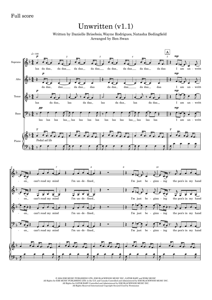 Unwritten Unwritten 4-Part scores gallery preview page 1