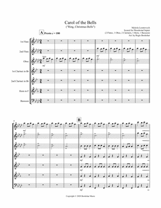 Carol of the Bells (F min) (Woodwind Septet - 2 Flute, 1 Oboe, 2 Clar, 1 Hrn, 1 Bassoon)