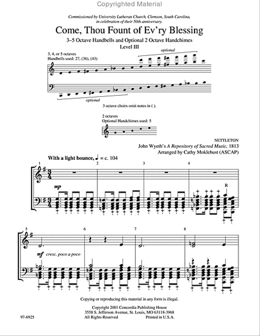 Come, Thou Fount of Ev'ry Blessing Handbell Choir scores gallery preview page 2