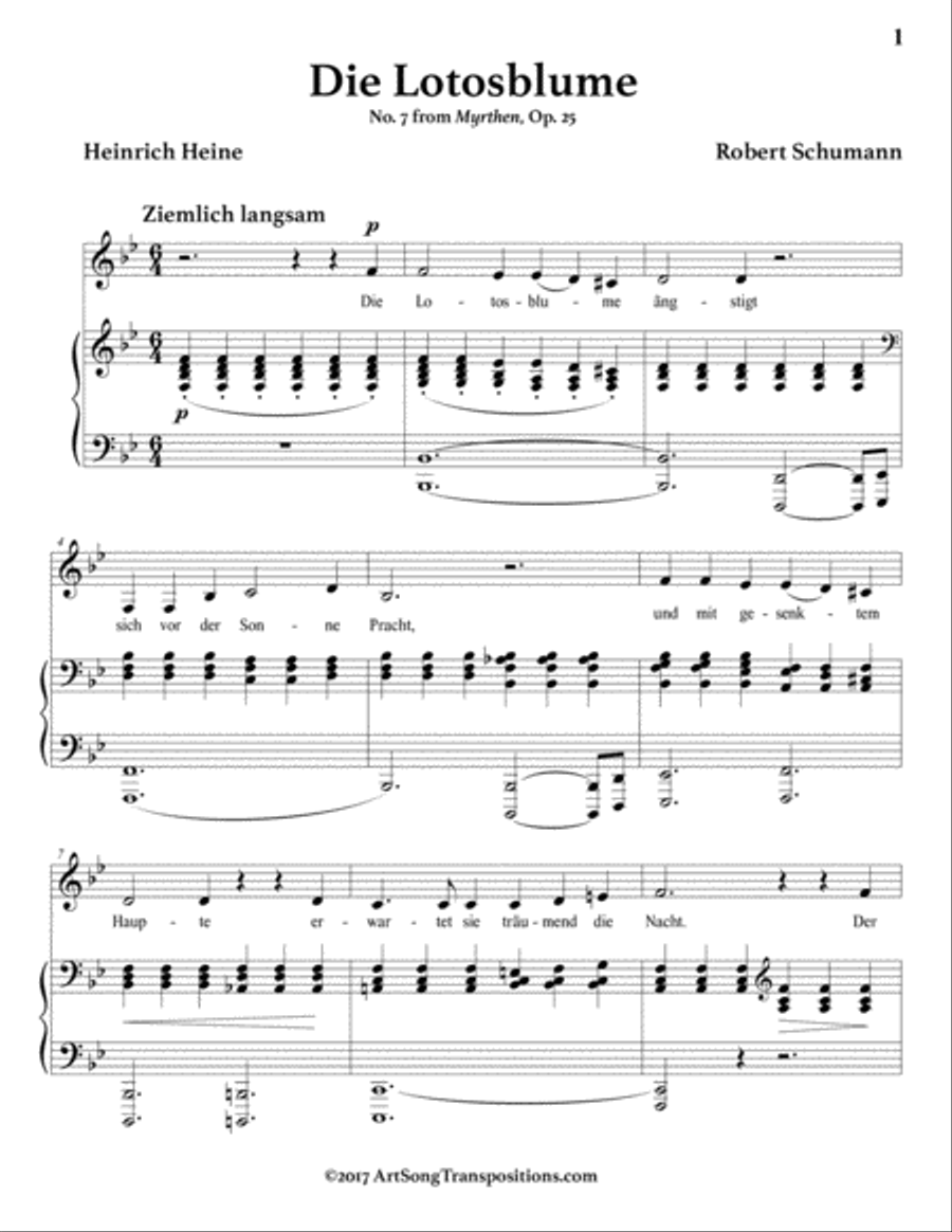 SCHUMANN: Die Lotosblume, Op. 25 no. 7 (transposed to B-flat major) Voice scores gallery preview page 2