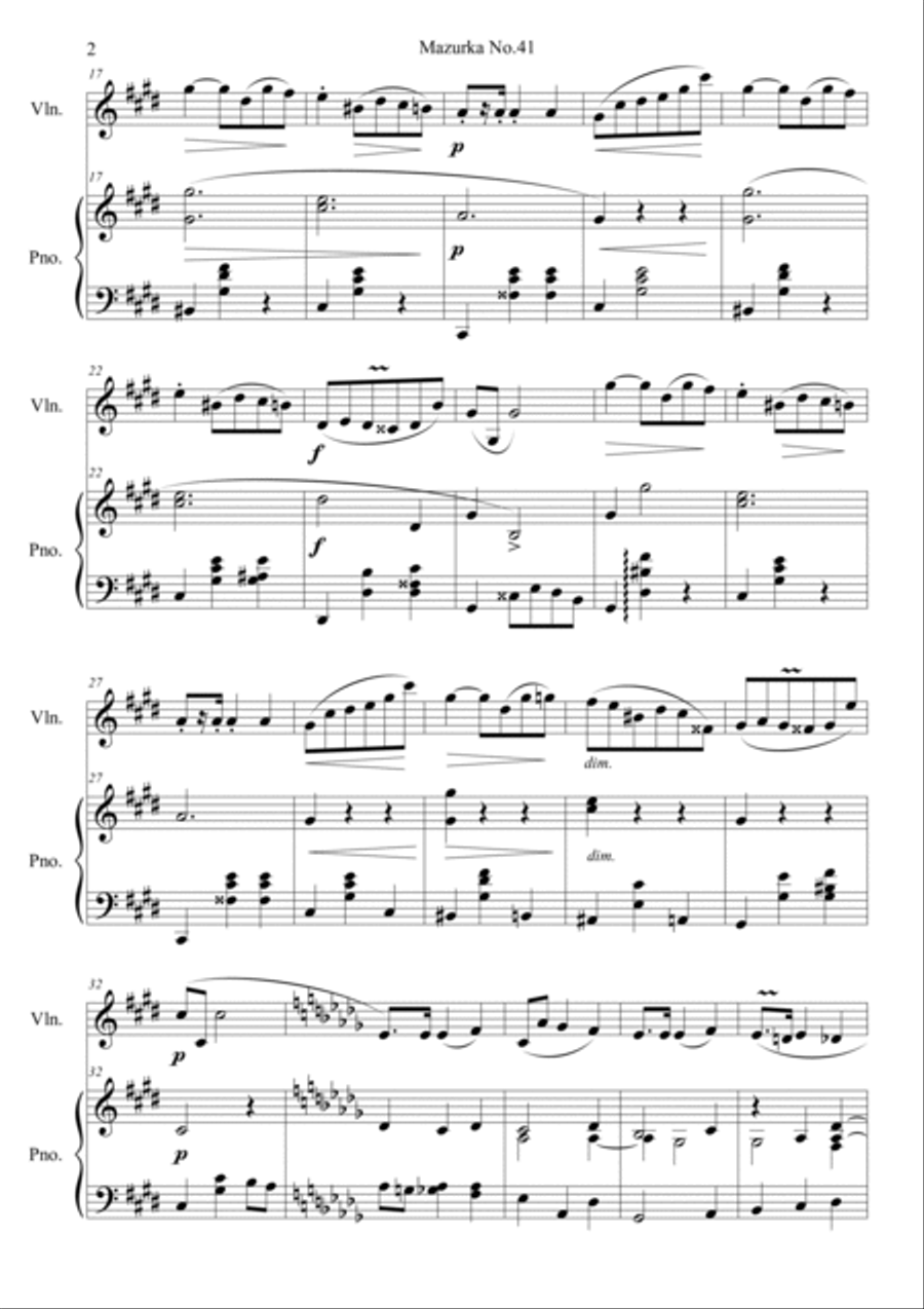 Mazurka No.41 Op. 63 No. 3 Violin Solo scores gallery preview page 2