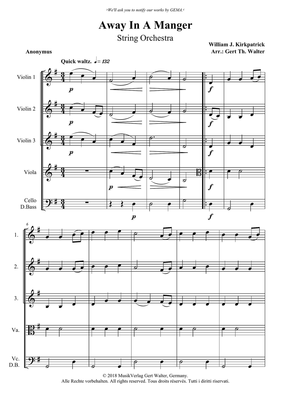 Away In A Manger (2nd. version) String Orchestra scores gallery preview page 1