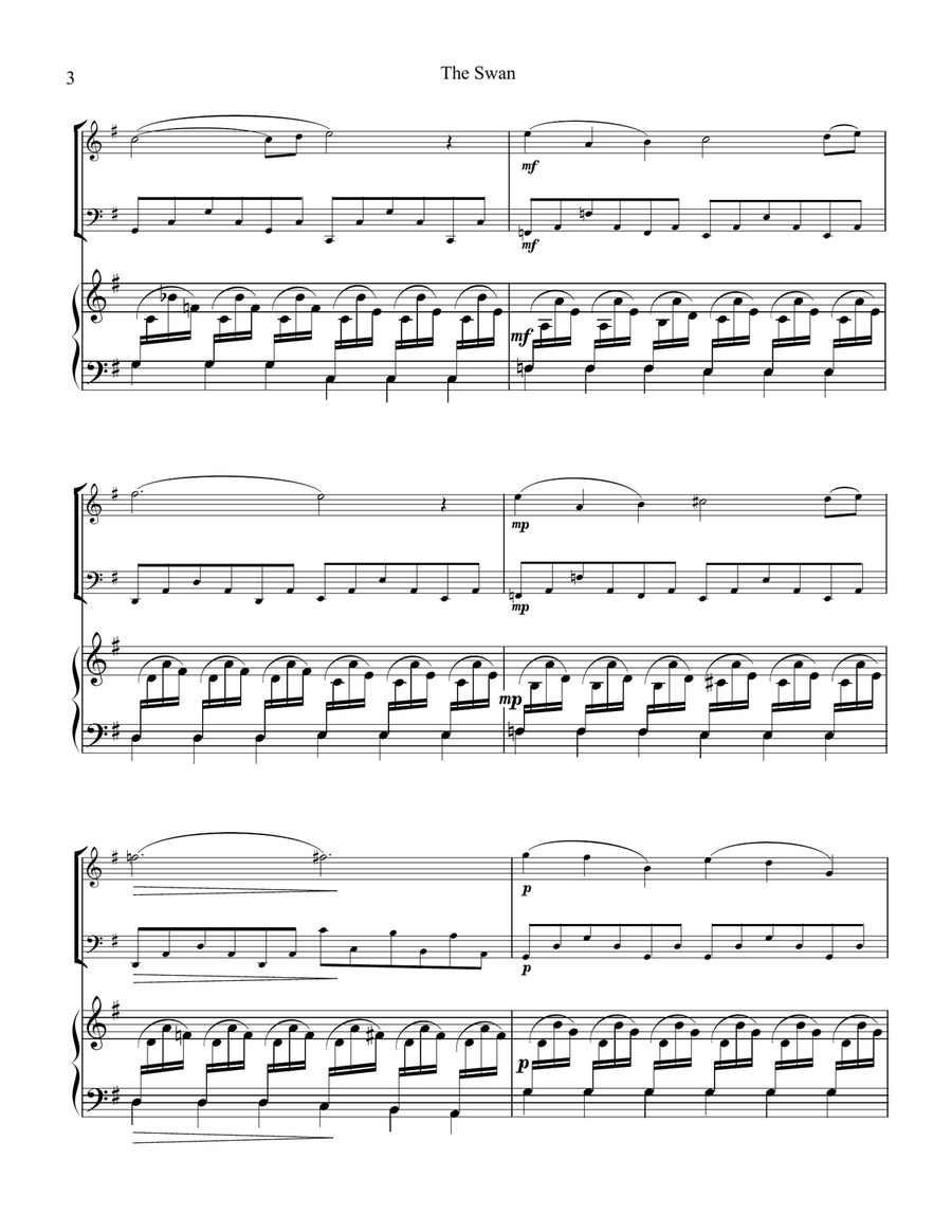 The Swan / Le cygne for easy piano trio (vln/fl, vc, pno) Piano Trio scores gallery preview page 4