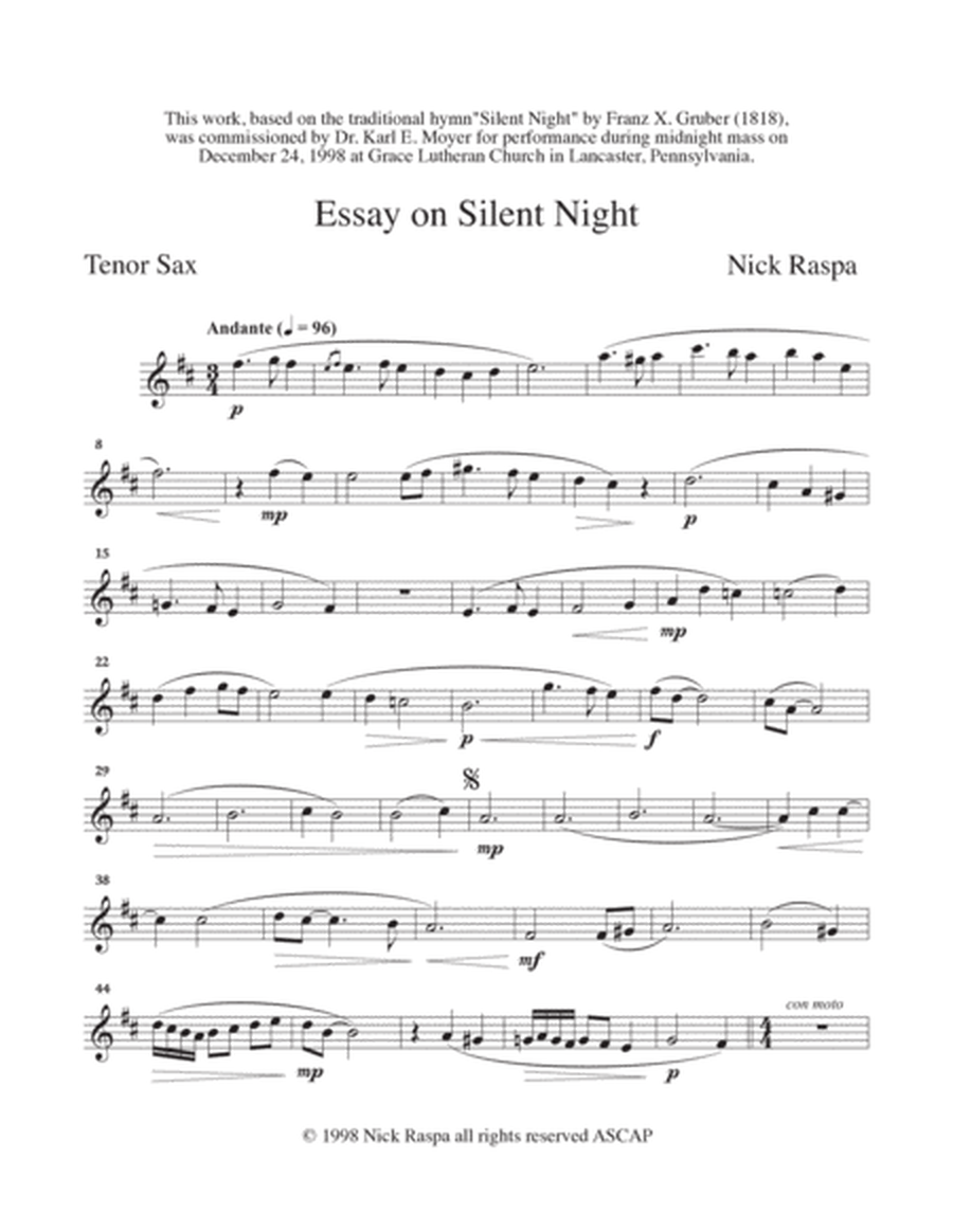 Essay on Silent Night (saxophone quartet SATB) - Tenor Sax part image number null