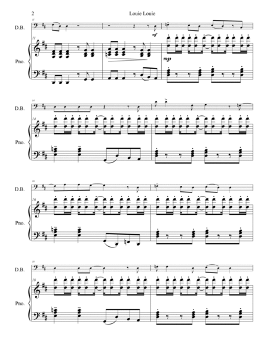 Louie, Louie Double Bass scores gallery preview page 3