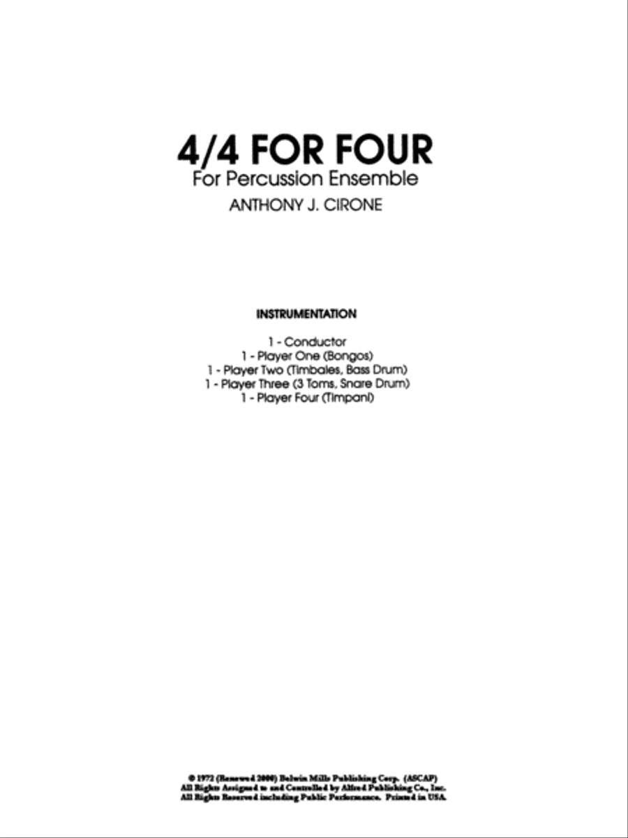 4/4 for Four: Score Percussion Ensemble scores gallery preview page 1