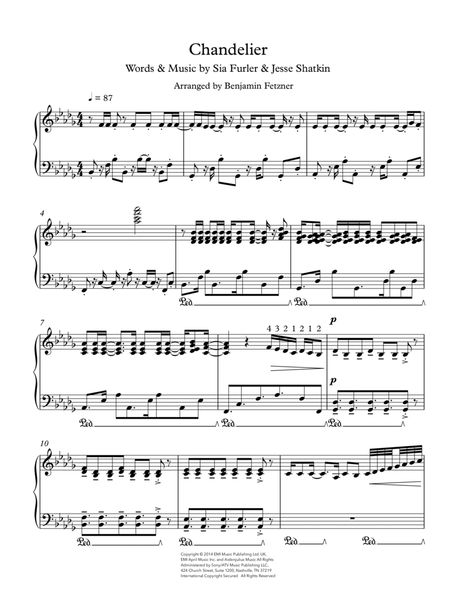 Chandelier Piano Solo scores gallery preview page 1