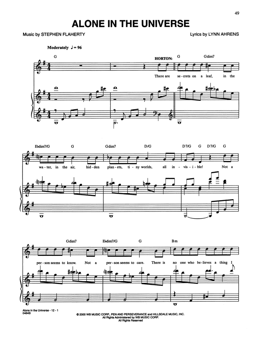 Alone In The Universe (from Seussical The Musical) Piano, Vocal scores gallery preview page 1