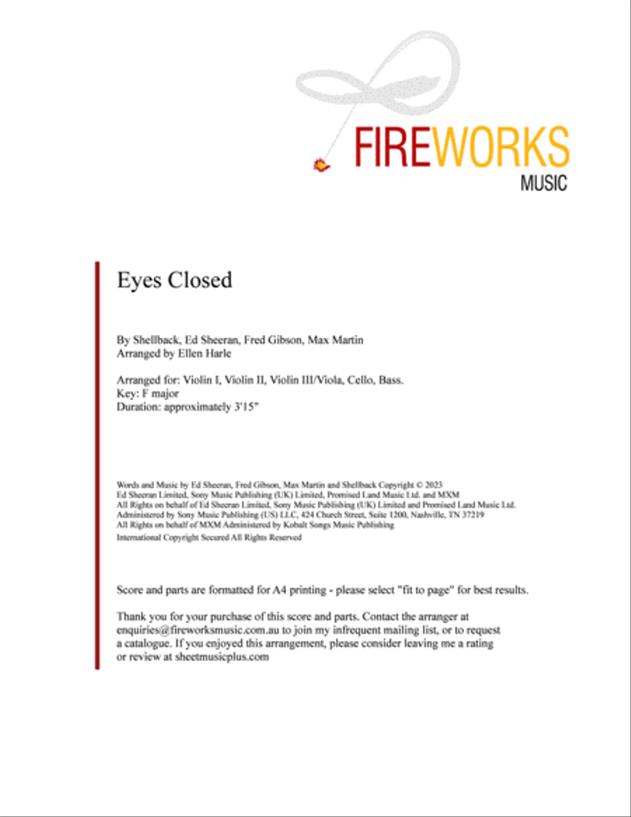 Eyes Closed String Quartet scores gallery preview page 2