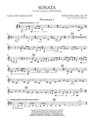 Sonata for Alto Saxophone, Op. 29 - Eb Contra Alto Clarinet
