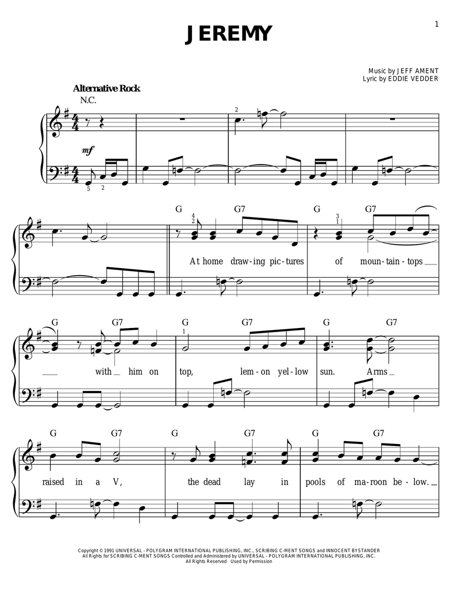 Jeremy Easy Piano scores gallery preview page 1
