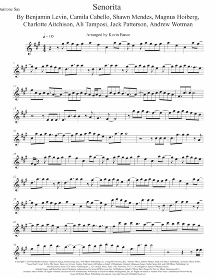 Senorita Baritone Saxophone scores gallery preview page 1