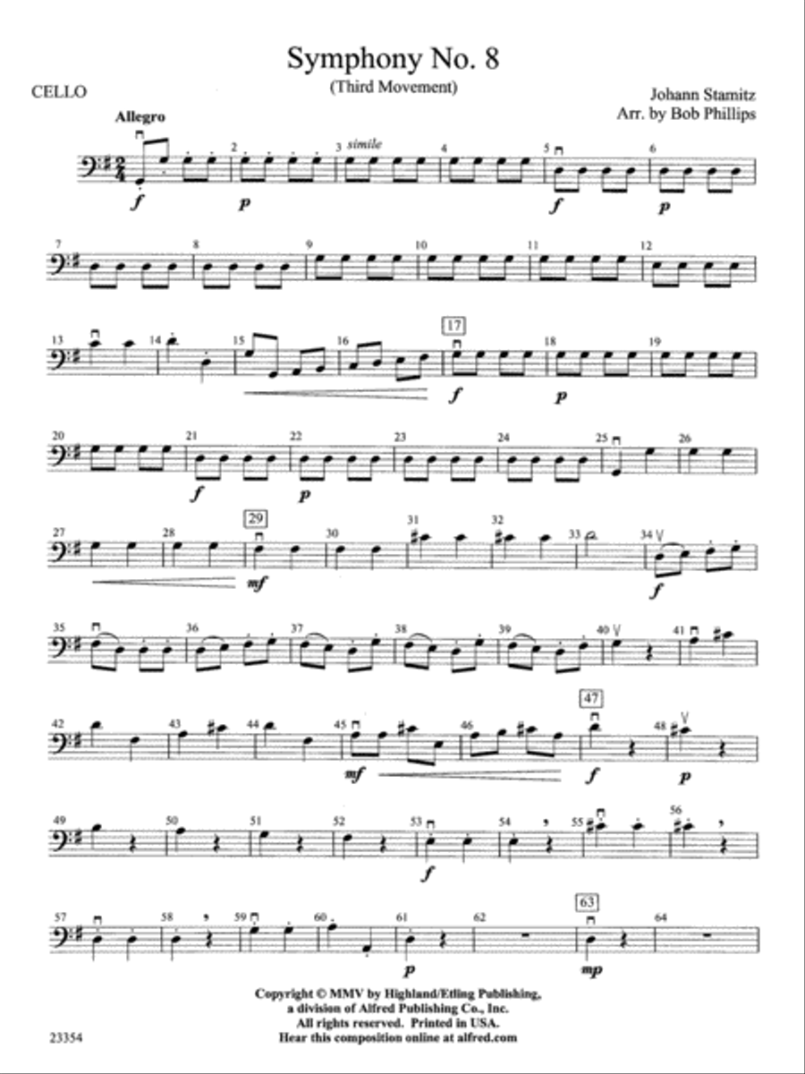 Symphony No. 8: Cello String Orchestra scores gallery preview page 1