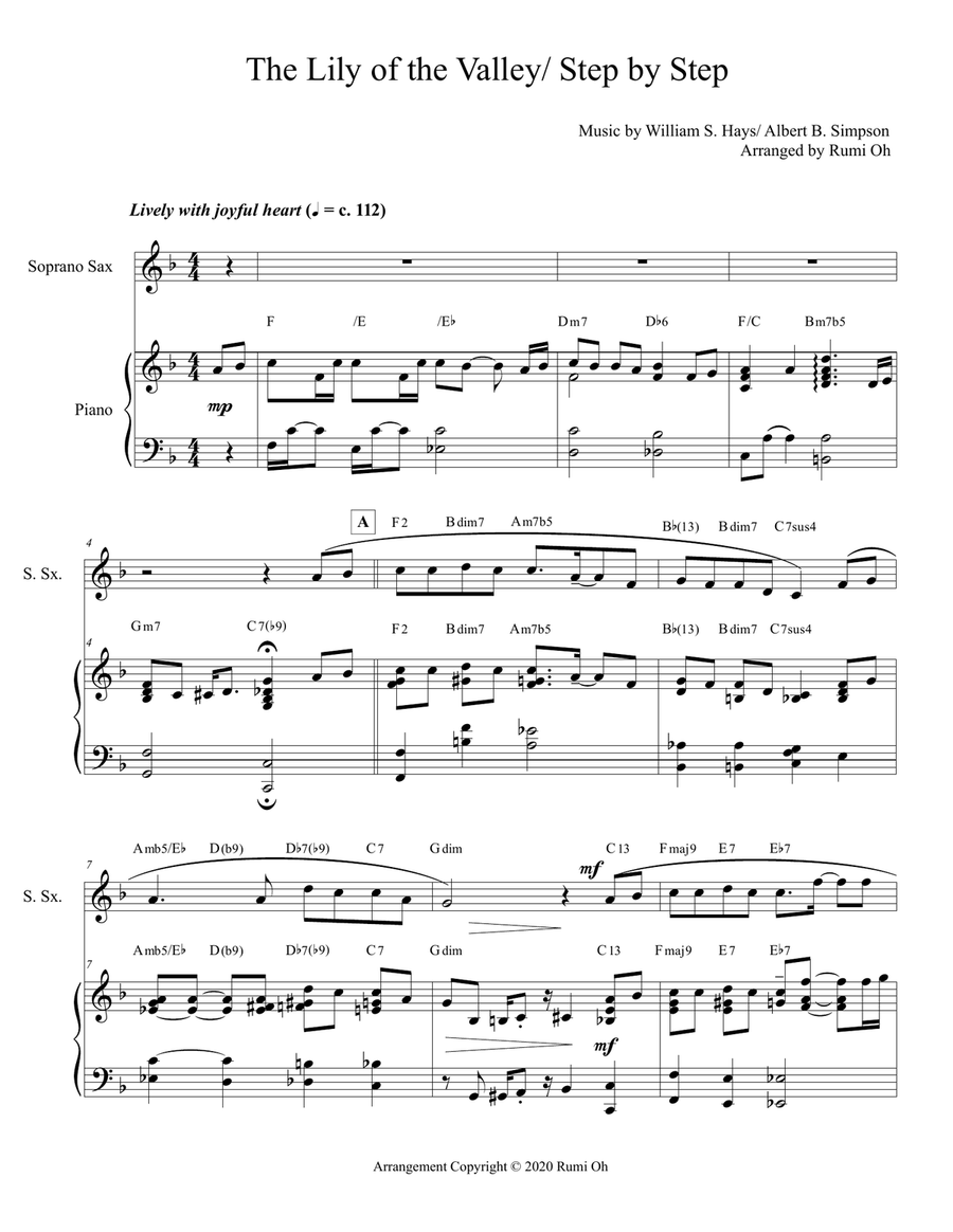 THE LILY OF THE VALLEY-STEP BY STEP (Hymn Arrangement for Piano and Sop. Saxophone) Woodwind Duet scores gallery preview page 1