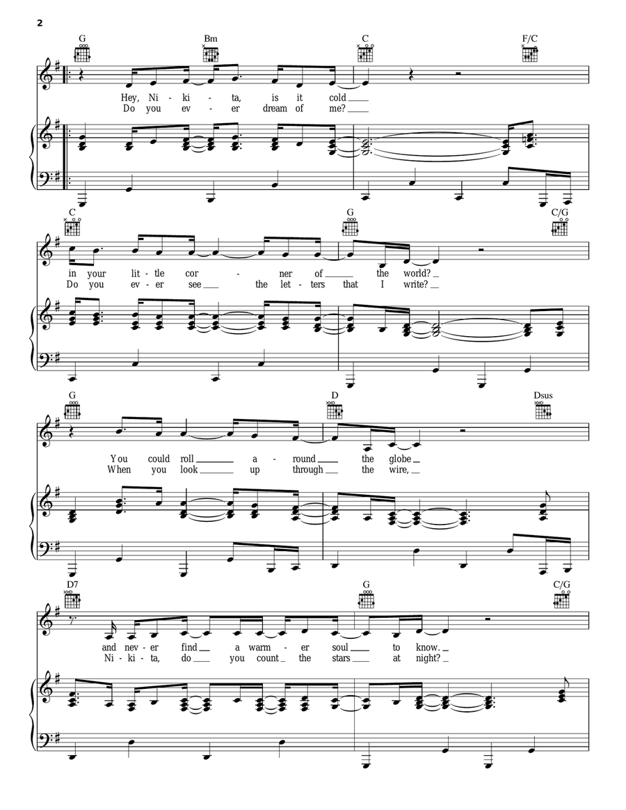 Nikita Piano, Vocal, Guitar scores gallery preview page 2