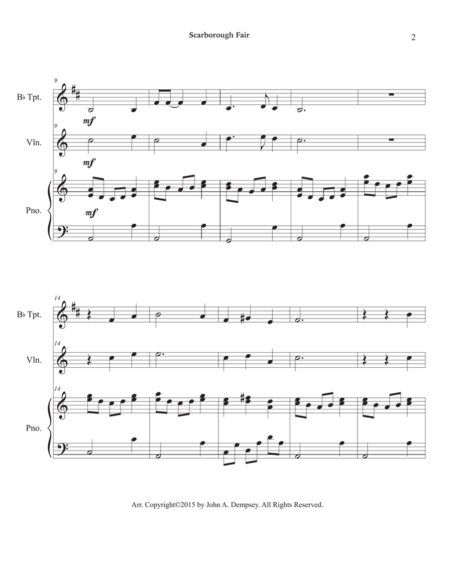 Scarborough Fair (Trio for Trumpet, Violin and Piano) Small Ensemble scores gallery preview page 6