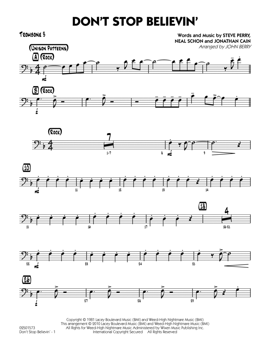 Don't Stop Believin' - Trombone 3 Jazz Ensemble scores gallery preview page 1