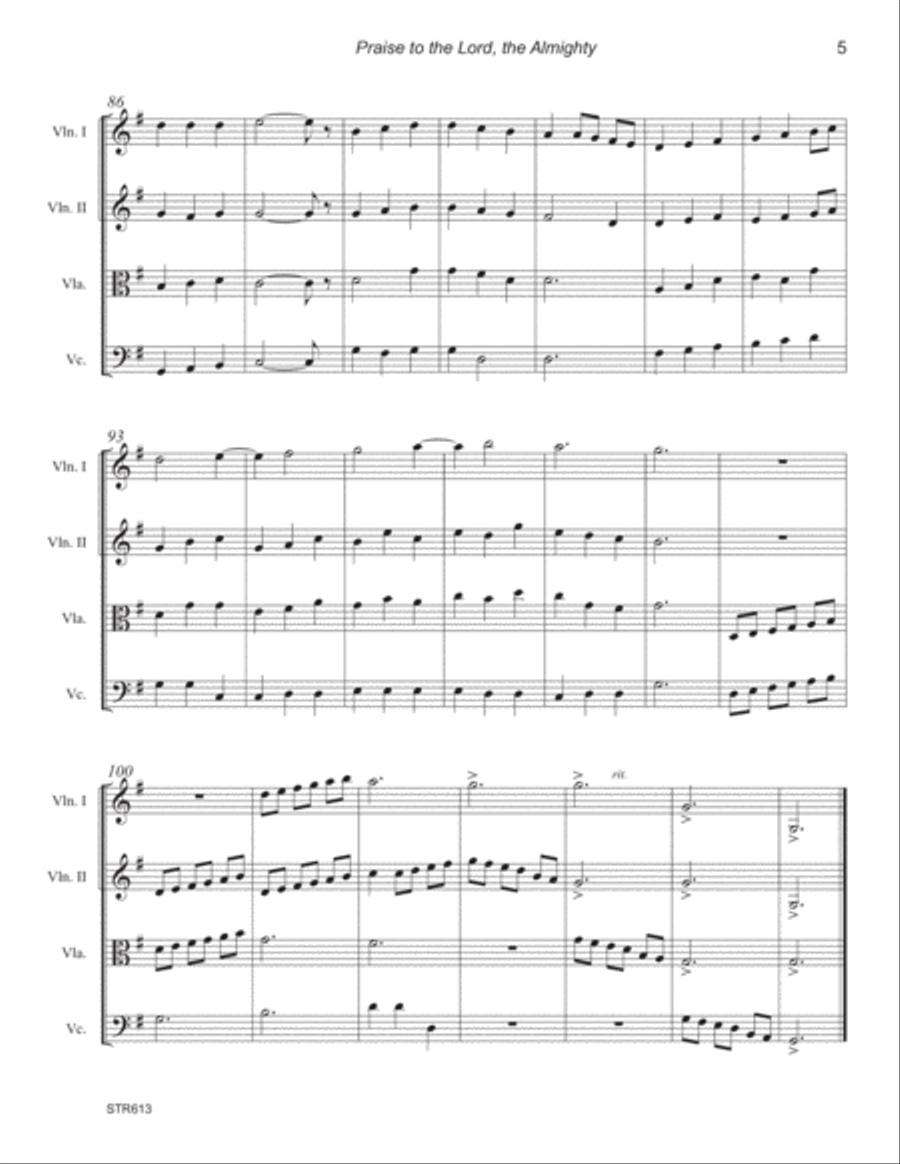 PRAISE TO THE LORD, THE ALMIGHTY - String Quartet (unaccompanied) A Cappella scores gallery preview page 5
