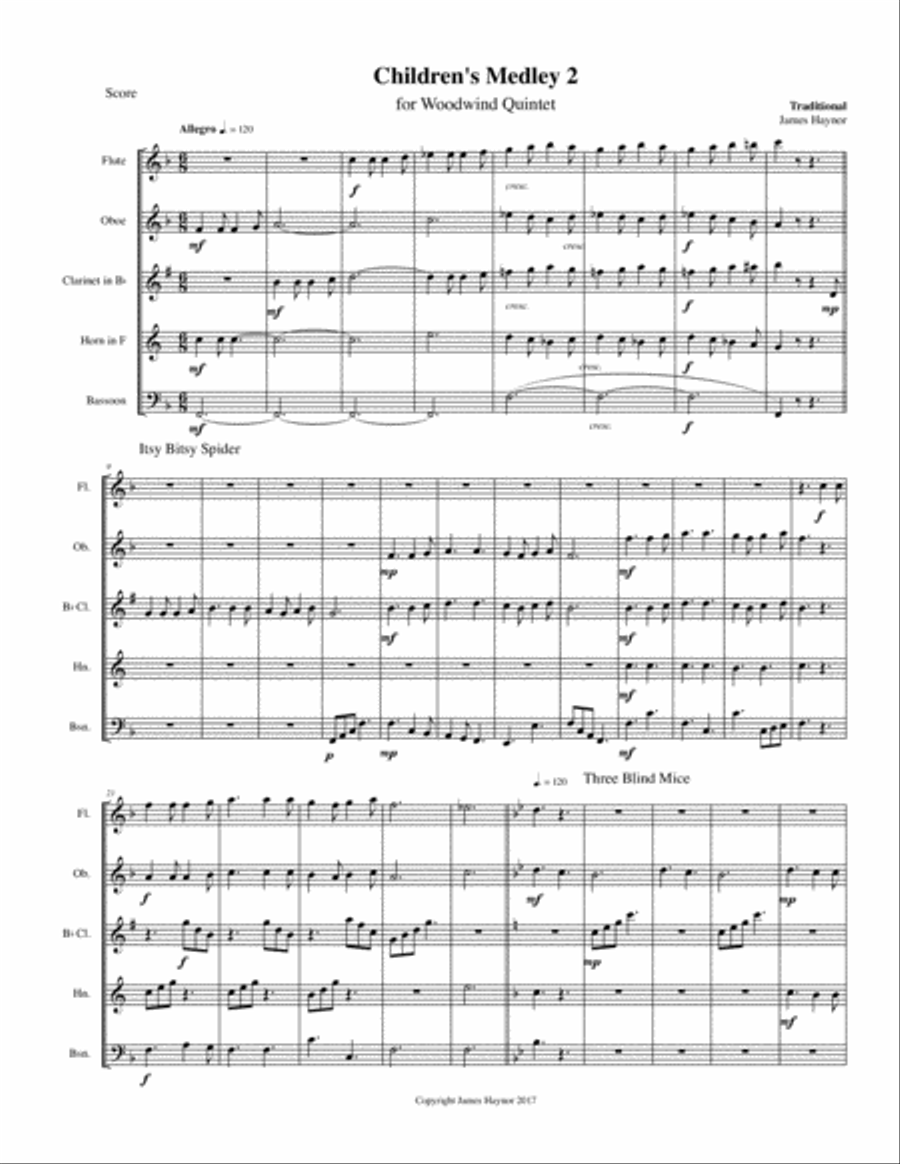 Children's Medley 2 for Woodwind Quintet Woodwind Quintet scores gallery preview page 3