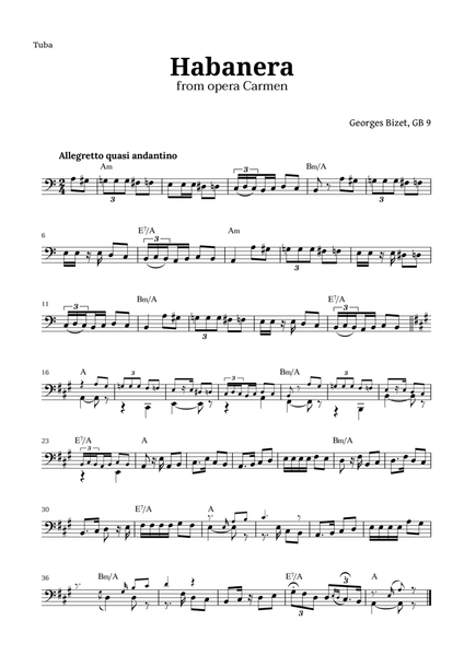 Habanera from Carmen by Bizet for Tuba with Chords image number null