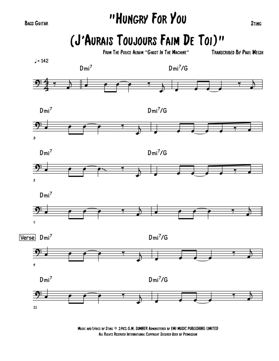 Hungry For You (j'aurais Toujours Faim De Toi) Bass Guitar scores gallery preview page 1