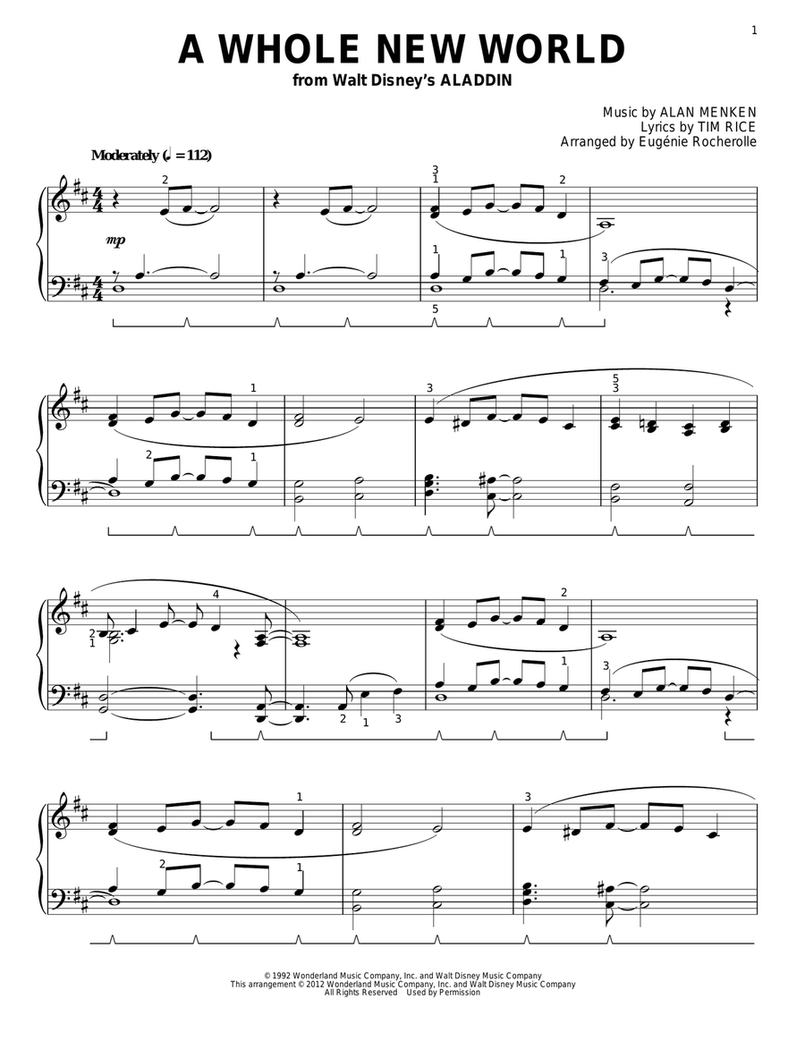 A Whole New World (from Aladdin) (arr. Eugénie Rocherolle) Piano Solo scores gallery preview page 1