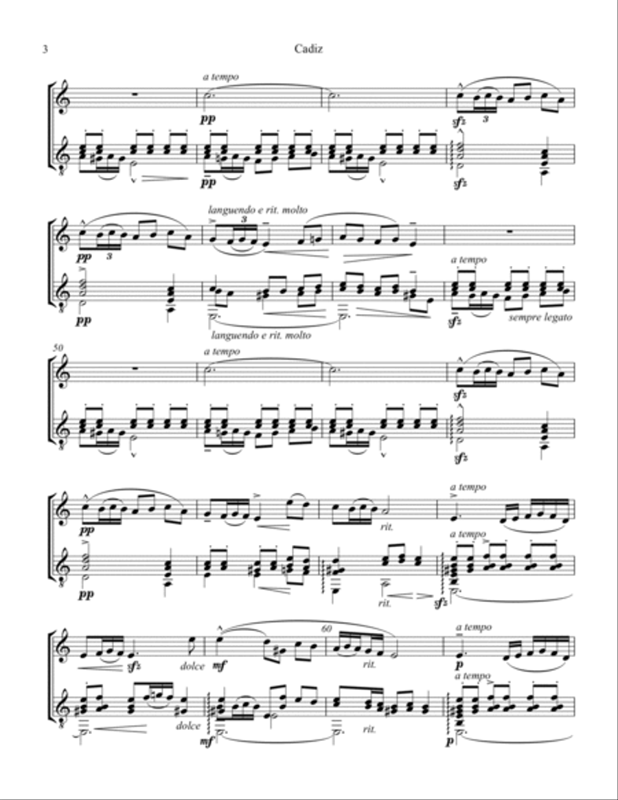 Cadiz Op. 47 No. 4 for flute and guitar (A Major) Flute scores gallery preview page 4