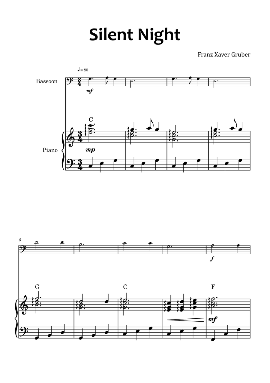 Silent Night Bassoon scores gallery preview page 1