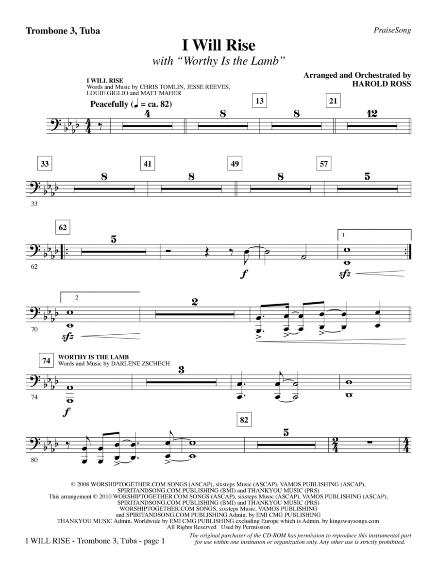I Will Rise (with Worthy Is The Lamb) - Trombone 3/Tuba Choir scores gallery preview page 1