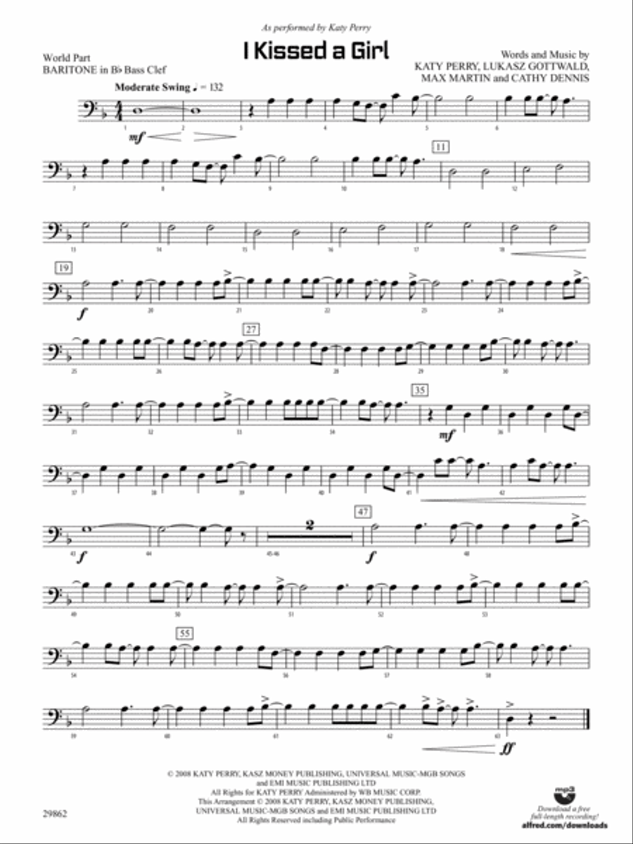 I Kissed a Girl: (World Part) Bb Baritone B.C. 1 Concert Band scores gallery preview page 1