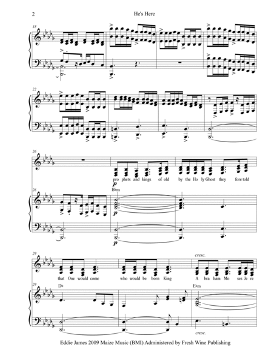 He's Here Piano Solo scores gallery preview page 2