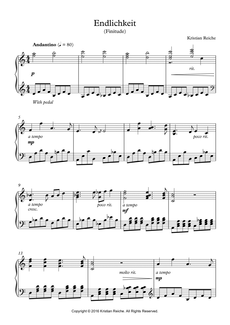 Endlichkeit (Finitude) Endlichkeit (Finitude) Piano Solo scores gallery preview page 1