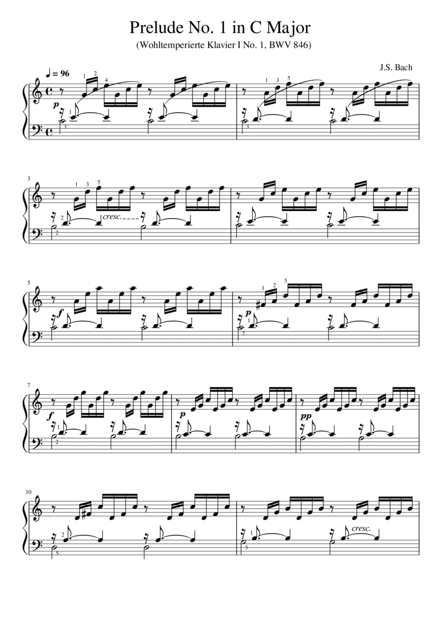 J.S. Bach - Prelude No. 1 in C Major (Wohltemperierte Klavier I No. 1, BWV 846) Piano Solo scores gallery preview page 1