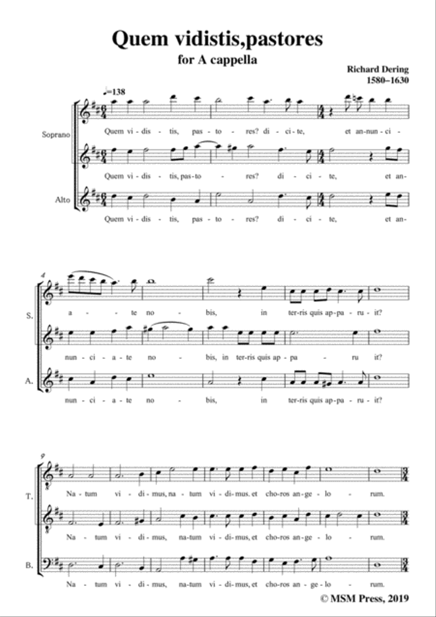 Dering-Quem vidistis,pastores,in D Major,A cappella 4-Part scores gallery preview page 3