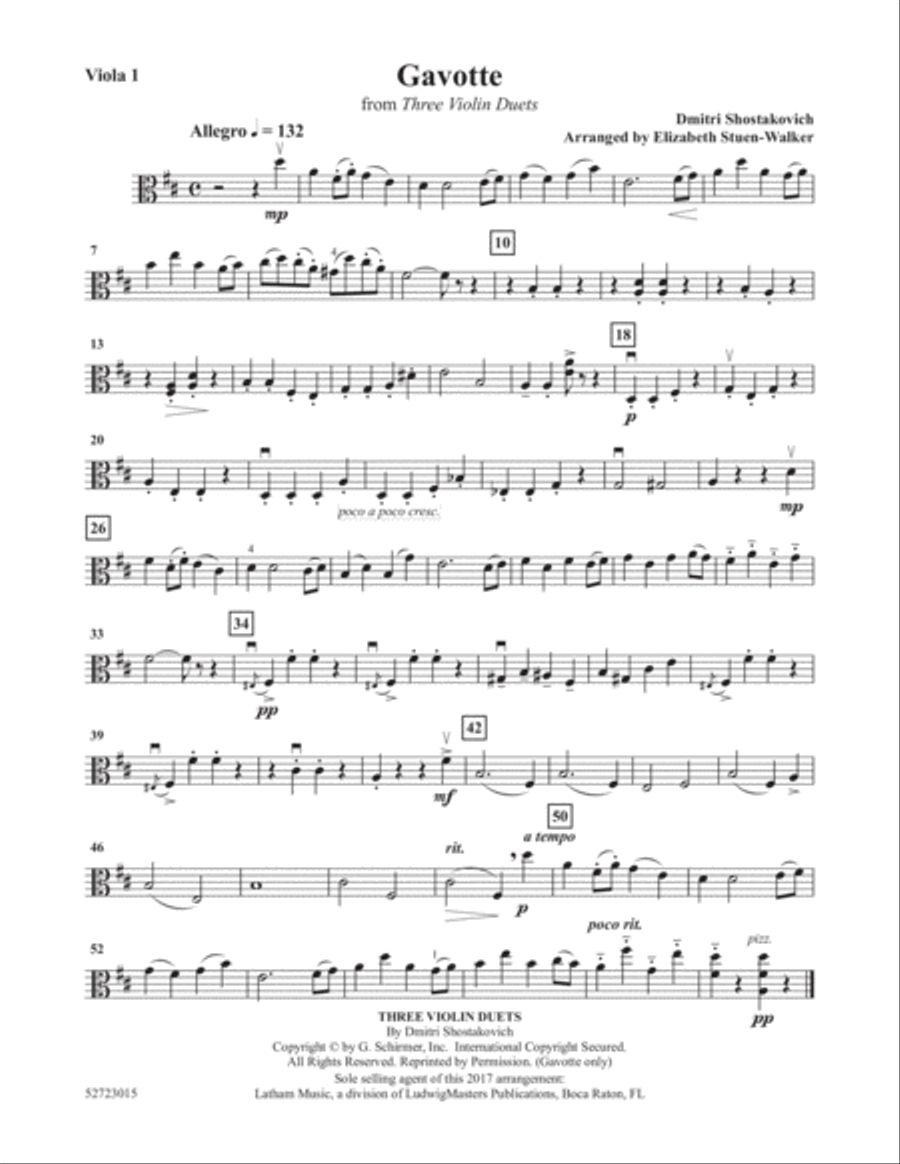 Gavotte from Three Violin Duets for Viola Quartet Viola scores gallery preview page 3