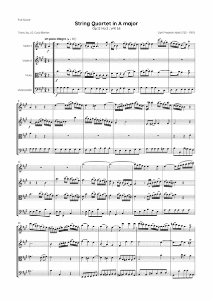 Abel - String Quartet in A major, Op.12 No.2 ; WK 68