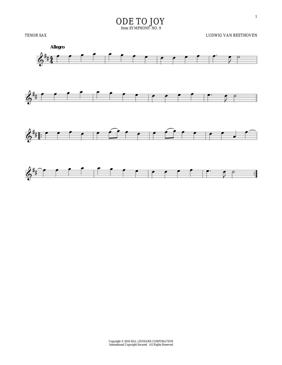 Ode To Joy Ode To Joy Tenor Saxophone scores gallery preview page 1