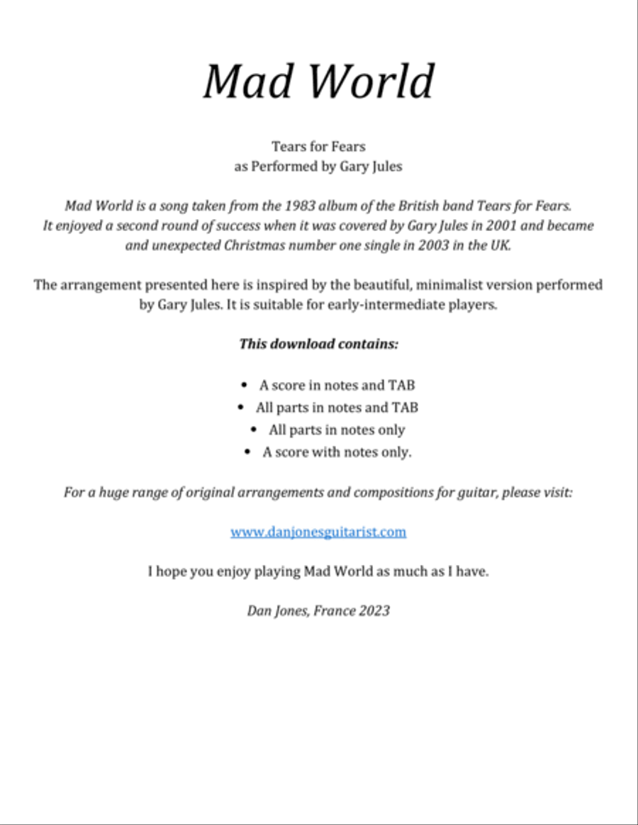 Mad World Acoustic Guitar scores gallery preview page 2