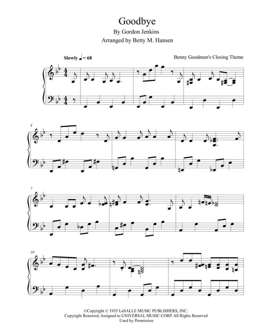 Goodbye Piano Solo scores gallery preview page 1
