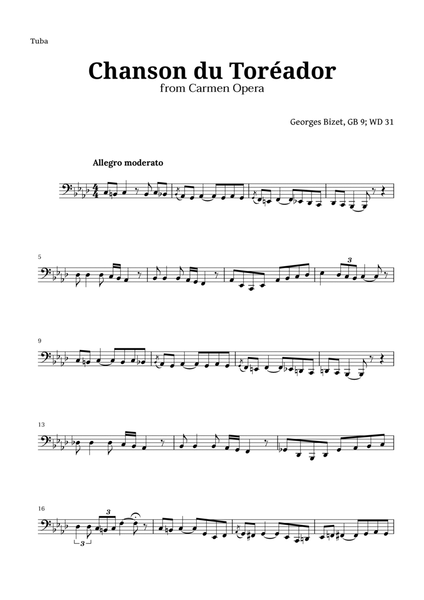 Chanson du Toreador by Bizet for Tuba image number null