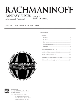 Book cover for Rachmaninoff: Fantasy Pieces, Opus 3