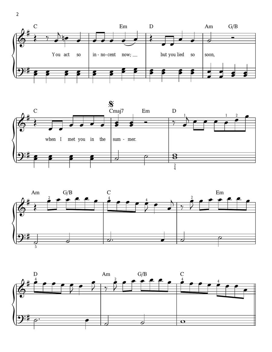 Summer Summer Easy Piano scores gallery preview page 2