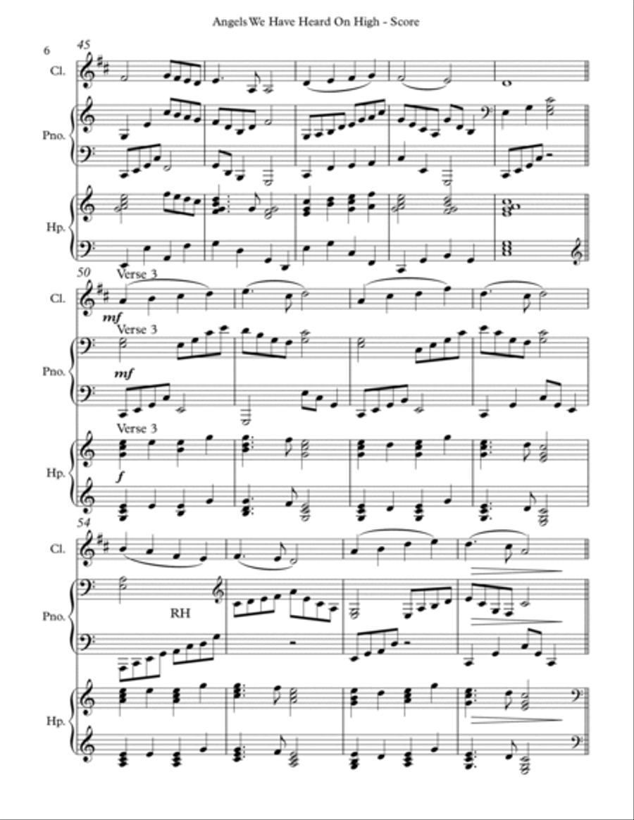 Angels We Have Heard On High, Trio for Bb Clarinet, Pedal Harp and Piano image number null