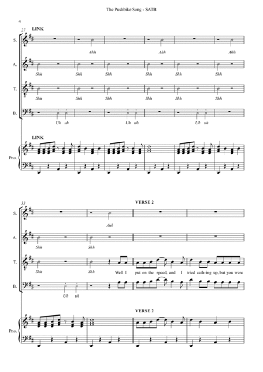 The Pushbike Song 4-Part scores gallery preview page 4