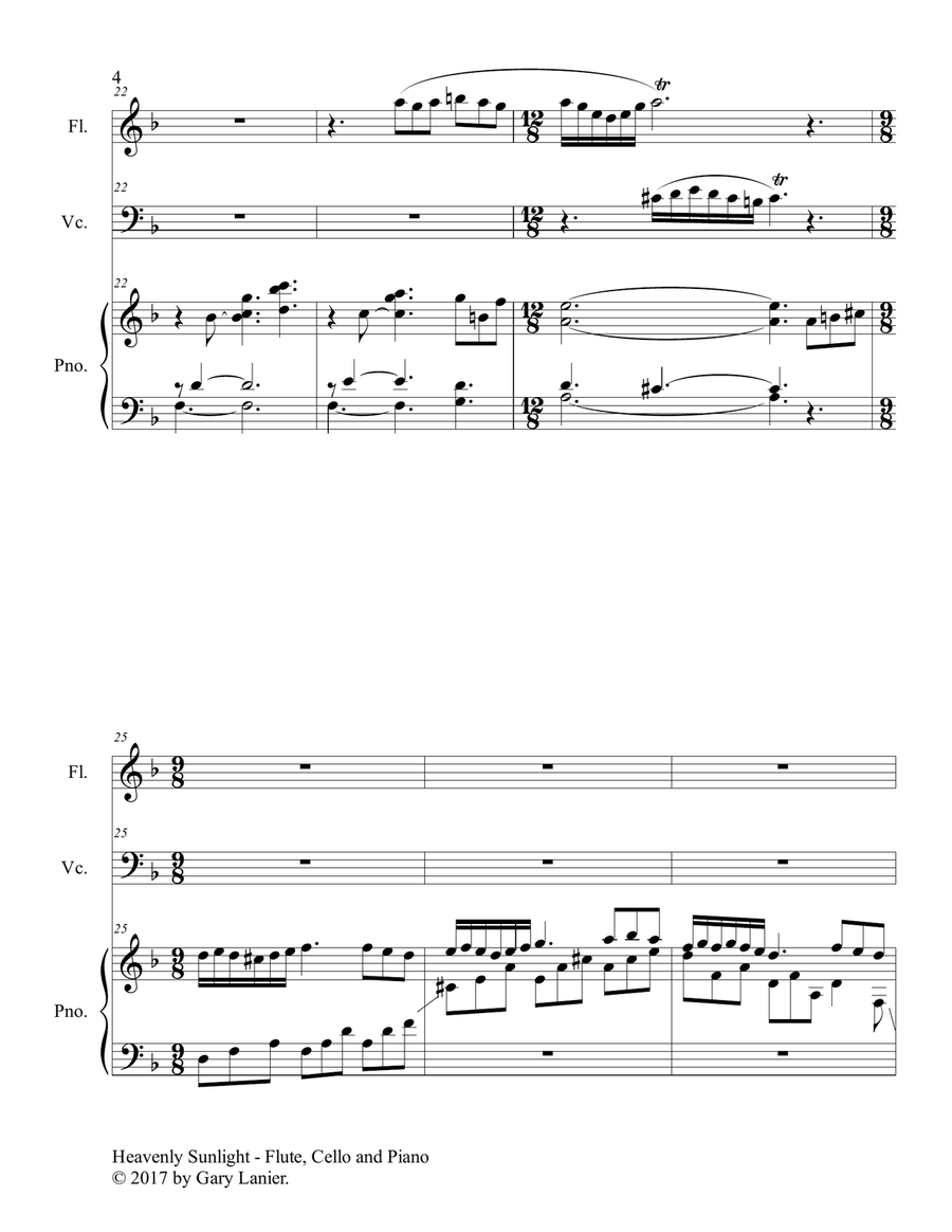 HEAVENLY SUNLIGHT (Trio - Flute, Cello & Piano with Score/Parts) Flute scores gallery preview page 5