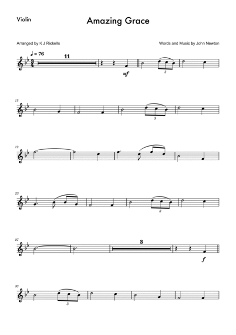 Amazing Grace - Violin Amazing Grace - Violin Violin Solo scores gallery preview page 4