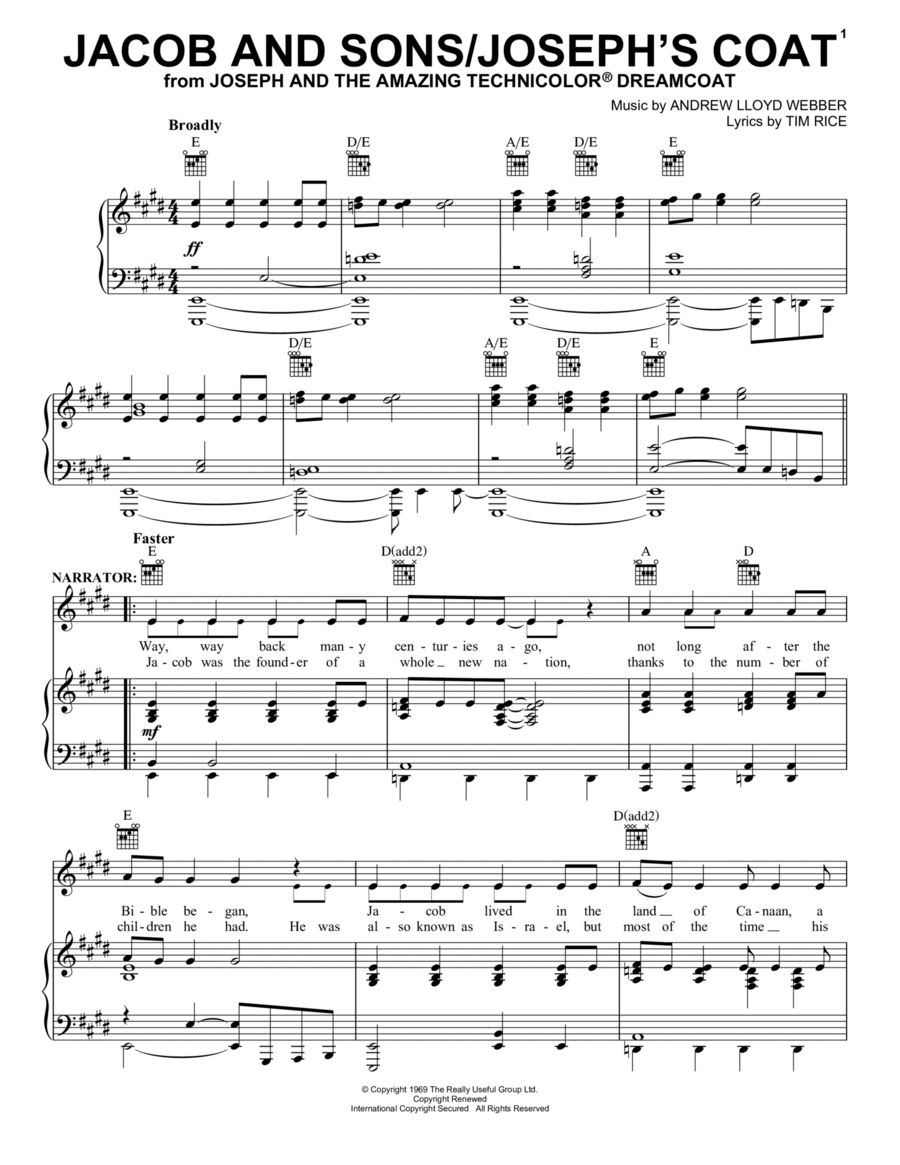 Jacob And Sons/Joseph's Coat Piano, Vocal, Guitar scores gallery preview page 1