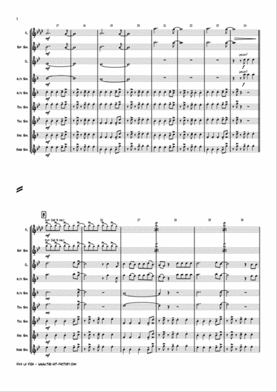 Viva La Vida Saxophone Quintet scores gallery preview page 2